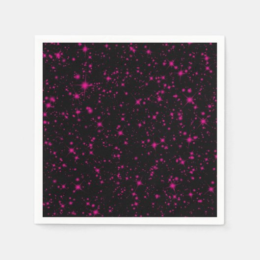 Zwart & Heet Roze Sparkles Sparkly Glitter Sterren Servet (Voorkant)