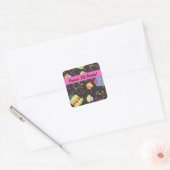 Zwart Heet Roze Taart 21e Verjaardag Viering Vierkante Sticker (Envelop)