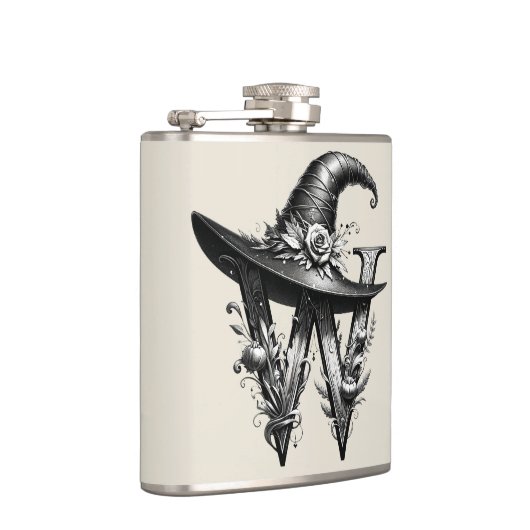 Zwart Heks Pet Witchy Letter W Custom Initiaal Heupfles (Rechts)