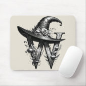 Zwart Heks Pet Witchy Letter W Custom Initiaal Muismat (Met muis)