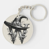 Zwart Heks Pet Witchy Letter W Custom Initiaal Sleutelhanger (Achterkant)
