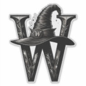 Zwart Heks Pet Witchy Letter W Custom Initiaal Sticker (Voorkant)