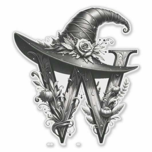 Zwart Heks Pet Witchy Letter W Custom Initiaal Sticker (Voorkant)