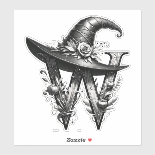 Zwart Heks Pet Witchy Letter W Custom Initiaal Sticker (Vel)