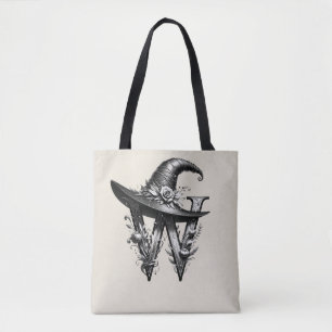 Zwart Heks Pet Witchy Letter W Custom Initiaal Tote Bag