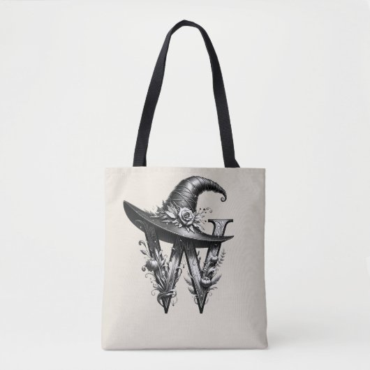 Zwart Heks Pet Witchy Letter W Custom Initiaal Tote Bag (Voorkant)