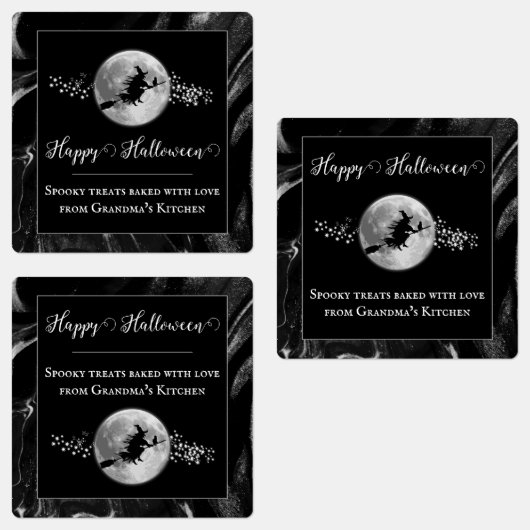 Zwart Heks Silhouet Halloween Labels (Groep)