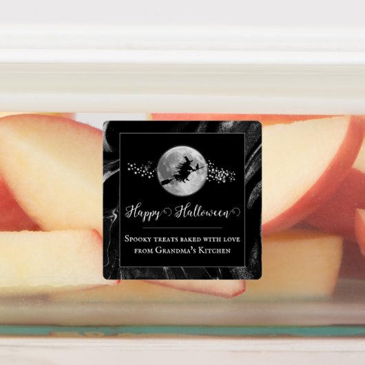 Zwart Heks Silhouet Halloween Labels (Aangebracht)