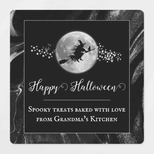 Zwart Heks Silhouet Halloween Labels (Design 1)