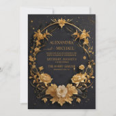 Zwart hemels mystiek goud maan bruiloft kaart (Voorkant)