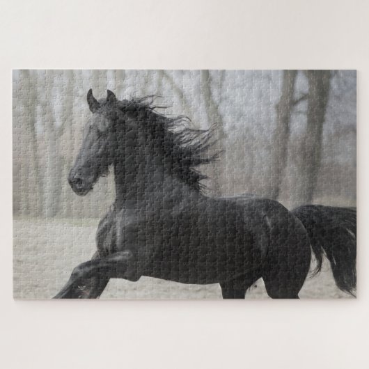 Zwart hengstenpaard legpuzzel (Horizontaal)