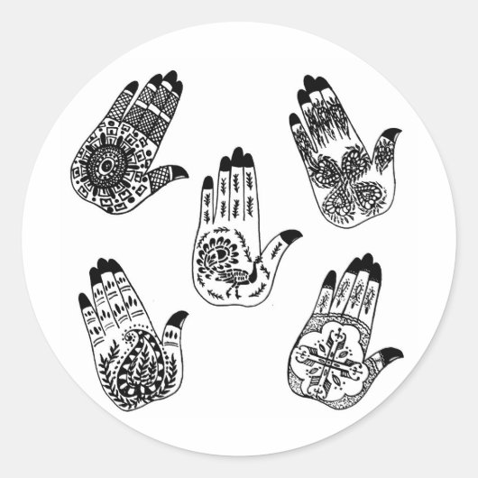 Zwart Henna Tattoo Handen Ronde Sticker (Voorkant)