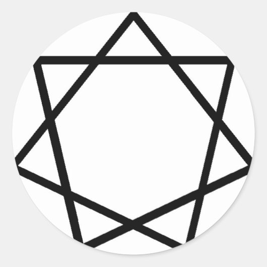 Zwart heptagram ronde sticker (Voorkant)
