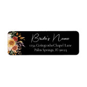 Zwart Herfst Bloemen Bruids retouradres Etiket (Voorkant)