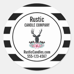 Zwart Herten Hoofd w / Bloemen & Bergen Business Ronde Sticker