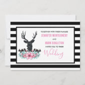 Zwart Herten Hoofd w / Roze Bloemen & Berg Bruilof Kaart (Voorkant)