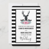 Zwart Herten Hoofd w / Roze Bloemen & Berg Bruilof Kaart (Voorkant)