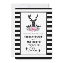 Zwart Herten Hoofd w / Roze Bloemen & Berg Bruilof