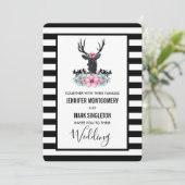 Zwart Hertenhoofd w / Florals & Mountains Bruiloft Kaart (Staand voorkant)
