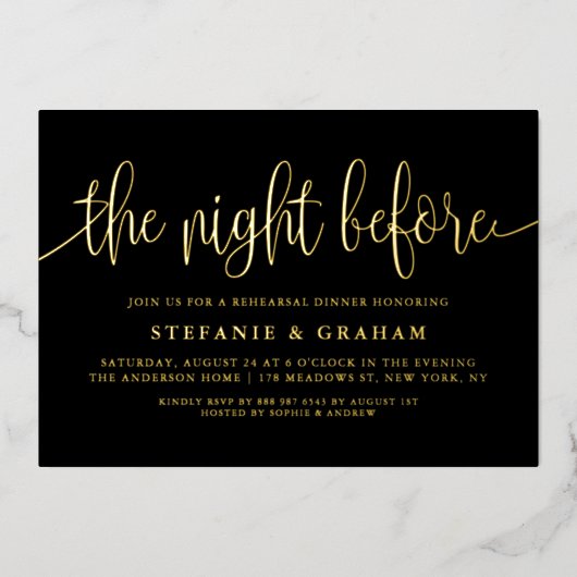 Zwart het avondeten voor het repetitief diner van folie uitnodiging (Voorkant)
