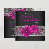 Zwart hete roze luipaard verjaardagsfeestje kaart (Voorkant / Achterkant)