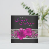 Zwart hete roze luipaard verjaardagsfeestje kaart (Staand voorkant)