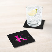 Zwart hete roze monogram kartonnen onderzetters (Insitu)