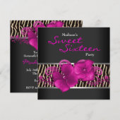 Zwart hete roze zebra Sweet 16 verjaardagsfeestje Kaart (Voorkant / Achterkant)