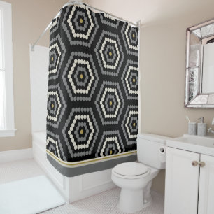 Zwart Hexagon Penny Hex Tegel Pattern Douchegordijn