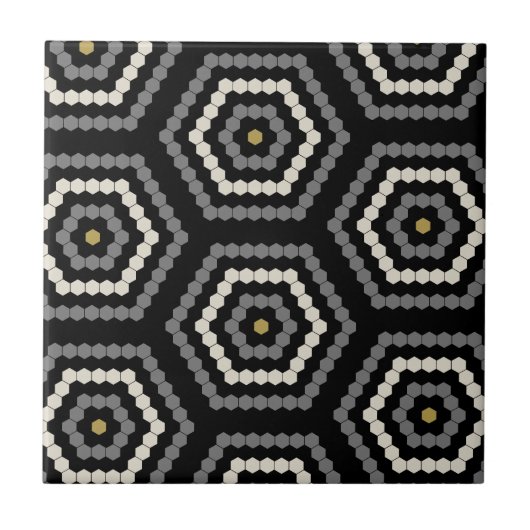 Zwart Hexagon Penny Hex Tegel Pattern Tegeltje (Voorkant)