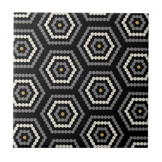 Zwart Hexagon Penny Hex Tegel Pattern Tegeltje (Voorkant)