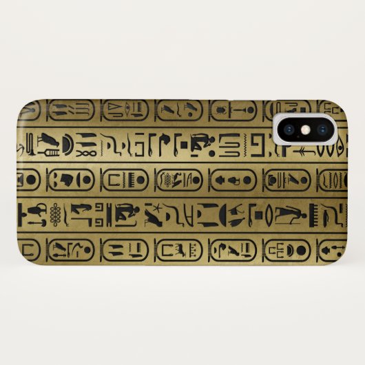 Zwart hiërogliefpatroon op oud goud Case-Mate iPhone case (Achterkant (horizontaal))