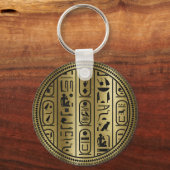 Zwart hiërogliefpatroon op oud goud sleutelhanger (Voorkant)