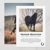 Zwart Hoefijzer Paard Verlies Foto Aankondiging (Voorkant / Achterkant)