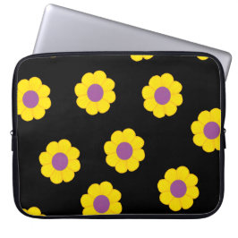 Zwart Hoesje laptop met gele bloemen Laptop Sleeve