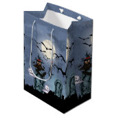 Zwart hoestvleermuizen en geesten — Halloween Illu Medium Cadeauzakje (Voorkant Gekanteld)