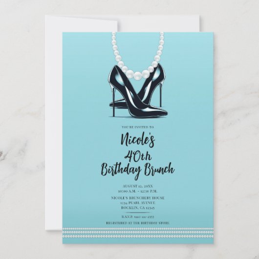 Zwart Hoge hakken Parels Turquoise Verjaardag Brun Kaart (Voorkant)