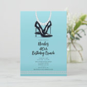 Zwart Hoge hakken Parels Turquoise Verjaardag Brun Kaart (Staand voorkant)