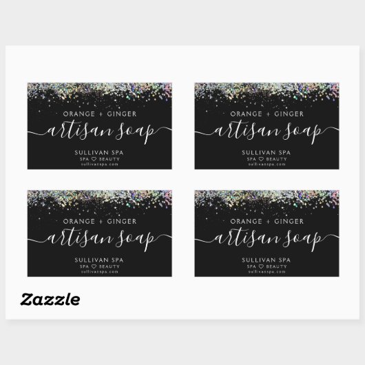 Zwart holografisch Glitter Artisan Soap Label (Vel)