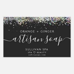 Zwart holografisch Glitter Artisan Soap Label