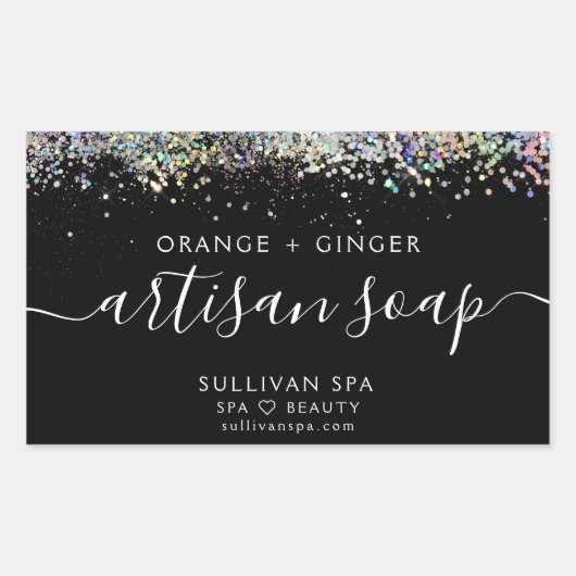 Zwart holografisch Glitter Artisan Soap Label (Voorkant)
