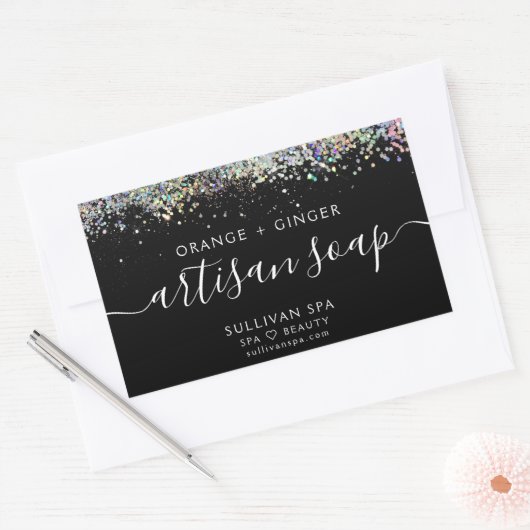 Zwart holografisch Glitter Artisan Soap Label (Envelop)