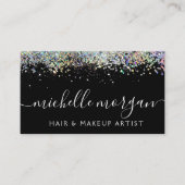 Zwart holografisch glitter-haar & makreel contactkaartje (Voorkant)
