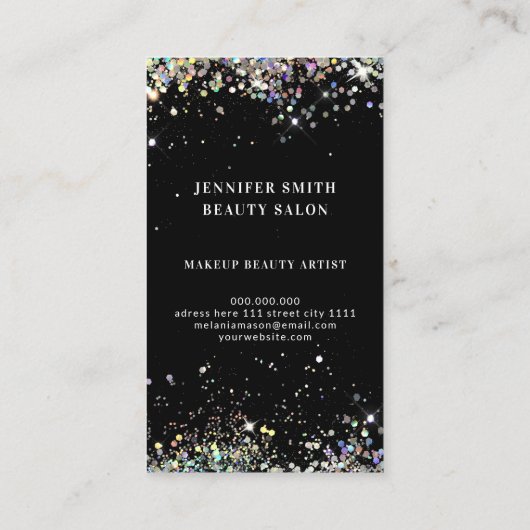 Zwart Holografisch Glitter Make-up Artiest Gouden  Visitekaartje (Achterkant)