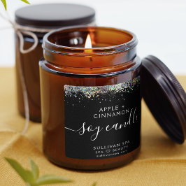 Zwart holografisch glitter Soy Candle Label