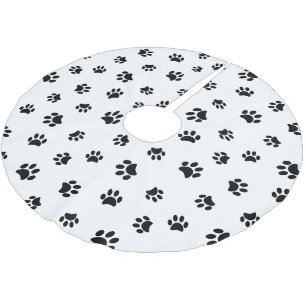 Zwart Hondenkat Pootafdrukken Patroon Witte Kerstm Kerstboom Rok