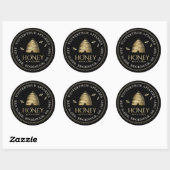Zwart Honey Jar Label ( Skep) stippelrand (Vel)