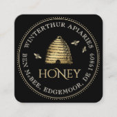 Zwart Honey Jar Label ( Skep) stippelrand (Voorkant)