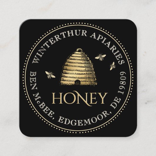 Zwart Honey Jar Label ( Skep) stippelrand (Voorkant)