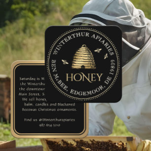 Zwart Honey Jar Label ( Skep) stippelrand